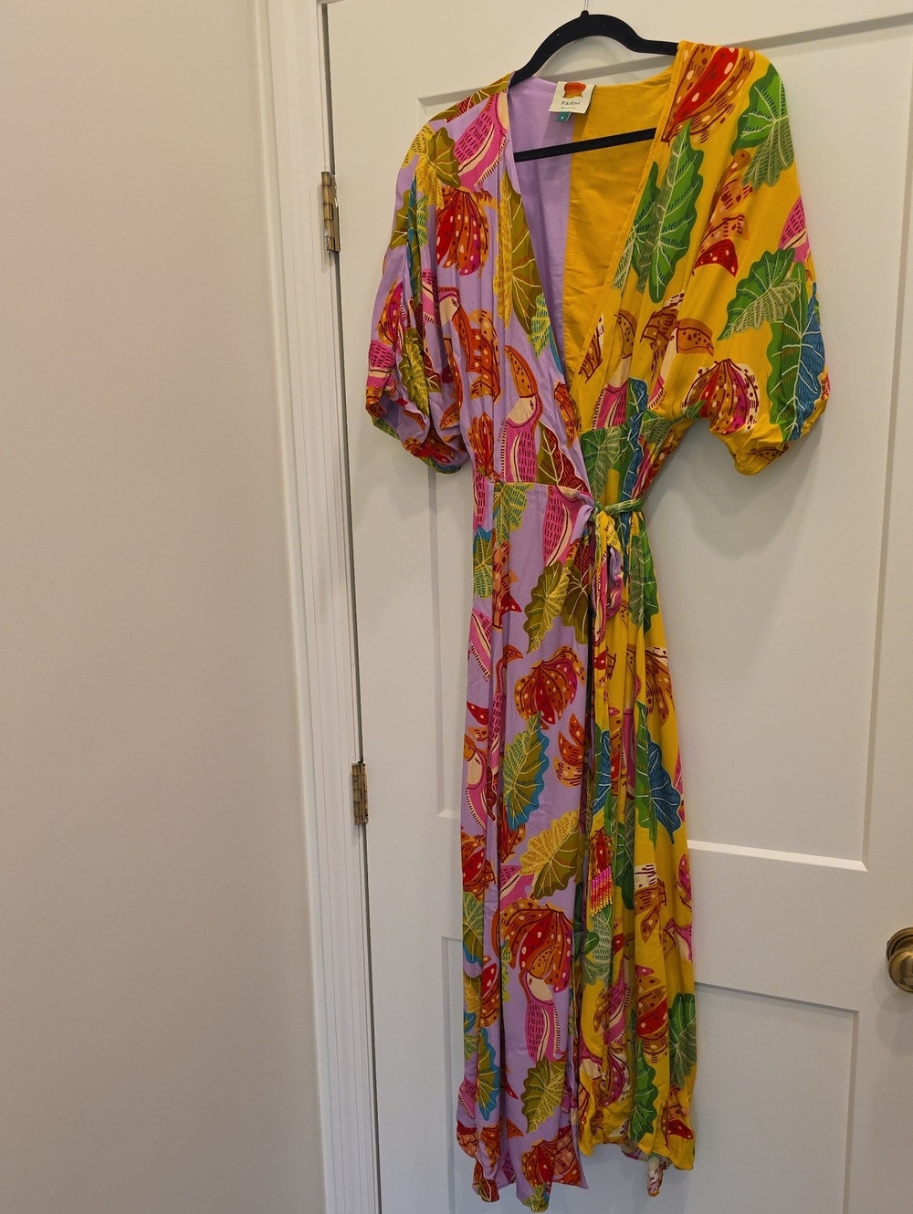 FARM Rio Yellow & Purple Tropical Wrap Macaw Dress